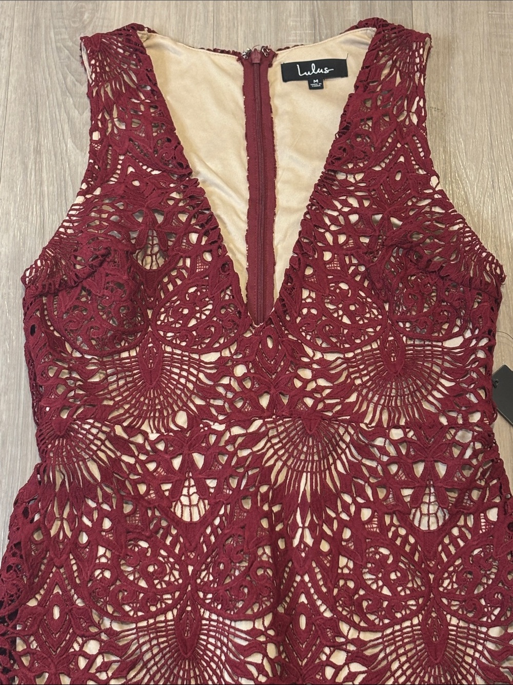 Lulus NWT Truly Beloved Burgundy Lace Bodycon Dress - Picture 4 of 15